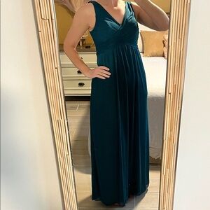 Azazie Teal Sleeveless V-Neck Maxi Dress